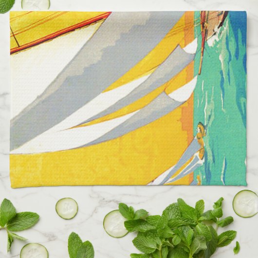 ヴィンテージセールボートフランスの旅行 キッチンタオル (折り畳み)