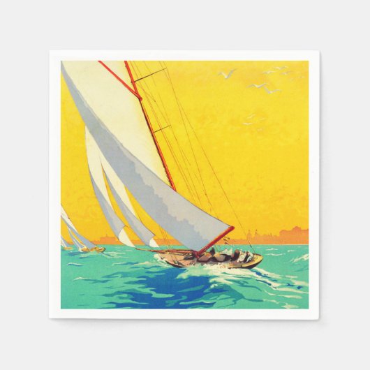 ヴィンテージセールボートフランスの旅行 スタンダードカクテルナプキン (正面)