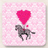 ヴィンテージゼブラとピンクのハートバルーン コースター (正面)