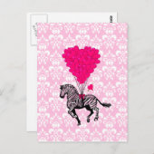 ヴィンテージゼブラとピンクのハートバルーン ポストカード (正面/裏面)