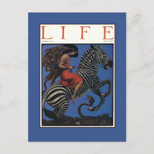 ヴィンテージゼブラアールヌーボー女性 ポストカード (正面)