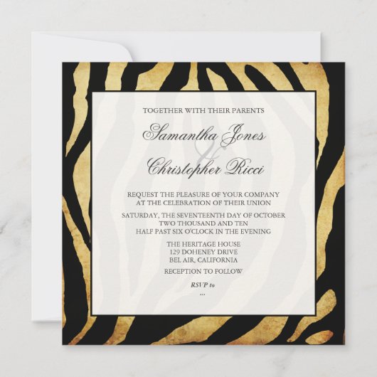 ヴィンテージゼブラストライプ、結婚式招待状 招待状 (裏面)