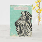 ヴィンテージゼブラブルー誕生日カード カード (黄色い花)