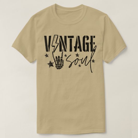 ヴィンテージソウルスケルトンハンドレトロロックンロールライト Tシャツ (デザイン正面)