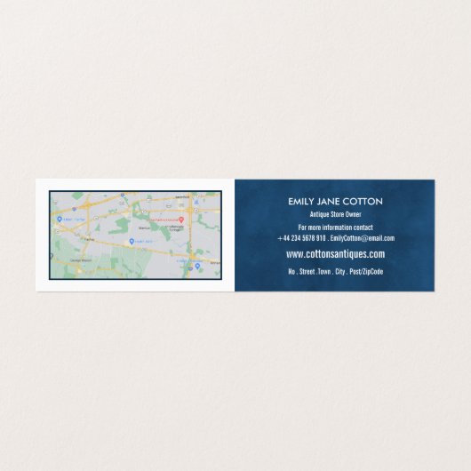 ヴィンテージソファエレガント、ブルー、アンティークディーラー、ストア 名刺 (内部フラット)