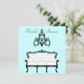 ヴィンテージソファシャンデリアティール(緑がかった色)ブラックブライダルシャワー 招待状 (スタンド正面)