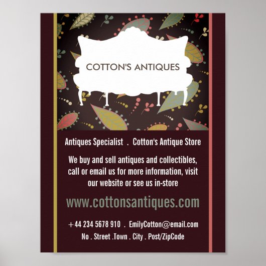 ヴィンテージソファ、パープルボホシック、アンティーク店 ポスター (正面)