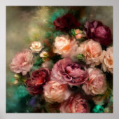 ヴィンテージソフトピンクとブルゴーニュのバラ絵を描 ポスター (正面)