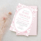 ヴィンテージソフトピンクトイレチノワジェリーベビーシャワー 招待状
