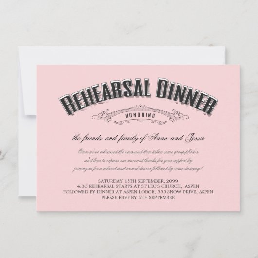 ヴィンテージソフトピ結婚ンクのリハーサルディナー招待状 招待状 (正面)