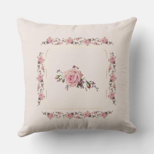 ヴィンテージソフトロマンティックピンクローズ クッション (裏面)