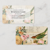 ヴィンテージソングバードと金ゴールドと赤面ピンクのバラ 名刺 (正面/裏面)