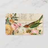 ヴィンテージソングバードと金ゴールドと赤面ピンクのバラ 名刺 (裏面)