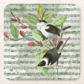 ヴィンテージソングバードオンシートミュージック スクエアペーパーコースター (正面)