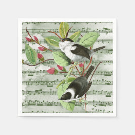 ヴィンテージソングバードオンシートミュージック スタンダードカクテルナプキン