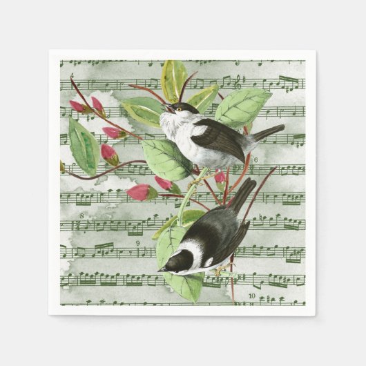 ヴィンテージソングバードオンシートミュージック スタンダードカクテルナプキン (正面)