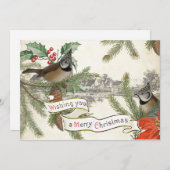 ヴィンテージソンバードメリークリスマスビレッジエバーグリーン シーズンカード (正面/裏面)