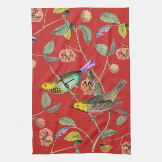 ヴィンテージソンバードレッド キッチンタオル (縦)