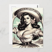 ヴィンテージソンブレロのピンアップ ポストカード (正面/裏面)