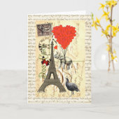 ヴィンテージゾウと赤いハートの風船 カード (黄色い花)