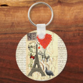 ヴィンテージゾウと赤いハートの風船 キーホルダー (正面)