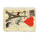 ヴィンテージゾウと赤いハートの風船 マグネット (横)