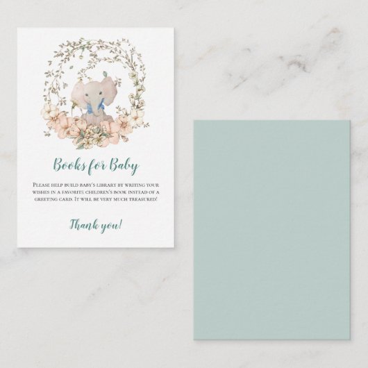 ヴィンテージゾウの赤ちゃんシャワー用ボーイブック エンクロージャーカード (正面/裏面)