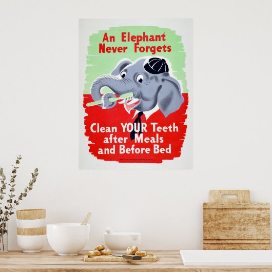 ヴィンテージゾウ歯医者があなたの歯を磨く ポスター (キッチン)