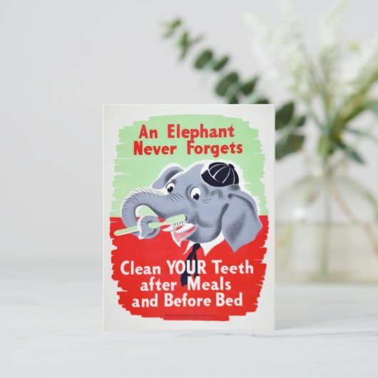ヴィンテージゾウ歯医者があなたの歯を磨く ポストカード (スタンド正面)