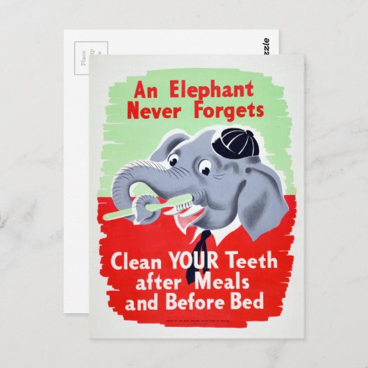 ヴィンテージゾウ歯医者があなたの歯を磨く ポストカード (正面/裏面)