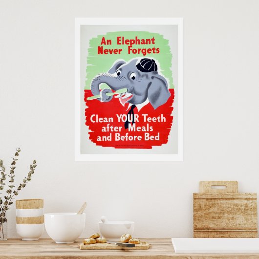 ヴィンテージゾウ歯科あなたの歯のポスターをブラシ ポスター (キッチン)