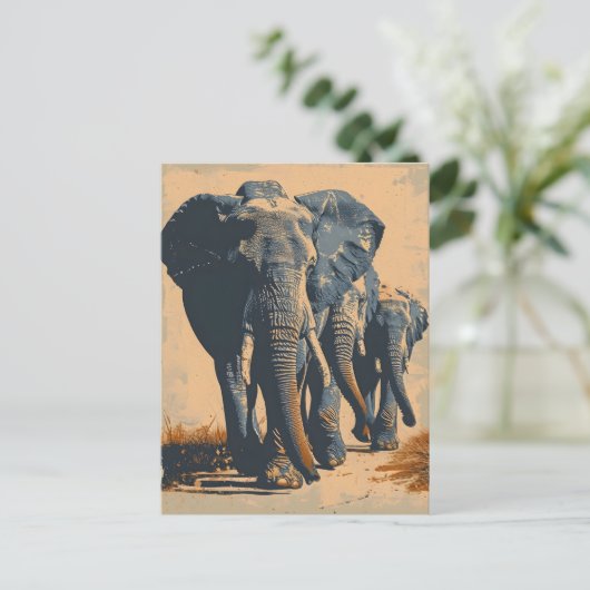 ヴィンテージゾウ群:自然の静穏 ポストカード (スタンド正面)