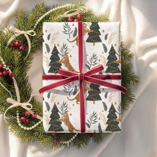 ヴィンテージタイガークリスマスツリーラッピング紙 ラッピングペーパー