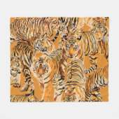 ヴィンテージタイガーサファリワイルドライフパターン フリースブランケット (正面(横))