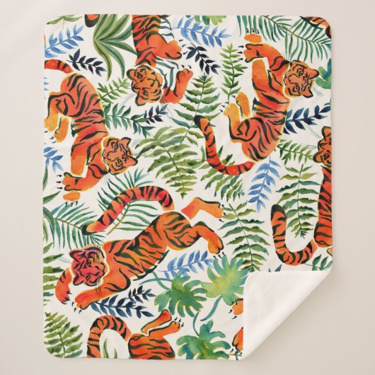 ヴィンテージタイガージャングルの水色 シェルパブランケット (正面)