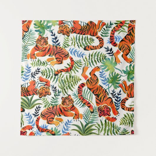 ヴィンテージタイガージャングルの水色 タペストリー (正面)