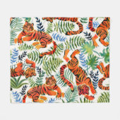 ヴィンテージタイガージャングルの水色 フリースブランケット (正面(横))