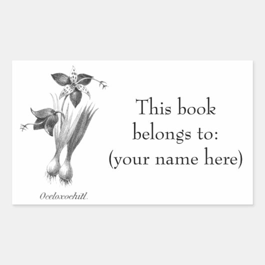 ヴィンテージタイガーフラワーエッチング蔵書票 長方形シール (正面)