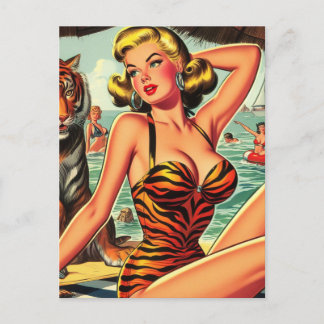 ヴィンテージタイガープリントガール ポストカード