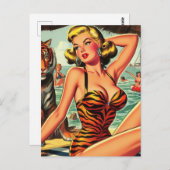 ヴィンテージタイガープリントガール ポストカード (正面/裏面)