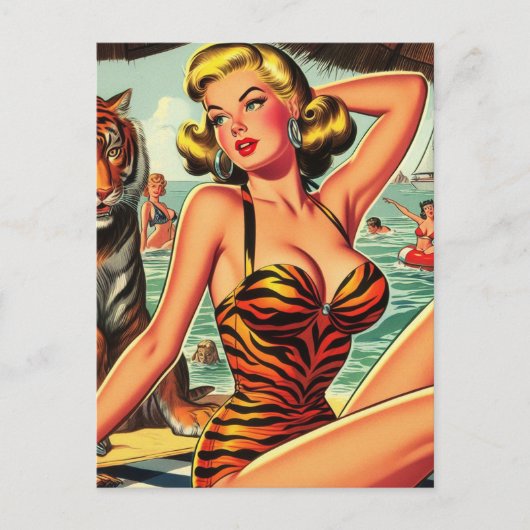 ヴィンテージタイガープリントガール ポストカード (正面)