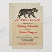 ヴィンテージタイガー誕生日招待状メンズ男性 招待状 (正面/裏面)