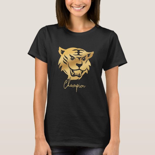 ヴィンテージタイガー金ゴールド顔ワイルドタイガー Tシャツ (正面)