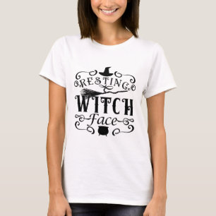 ヴィンテージタイプのグラフィックハロウィーン「RESTING WITCH FACE」 Tシャツ