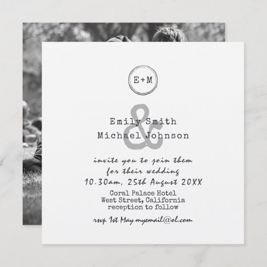 ヴィンテージタイプセットクラフト結婚式の招待 – 写真を追加 招待状 (正面/裏面)