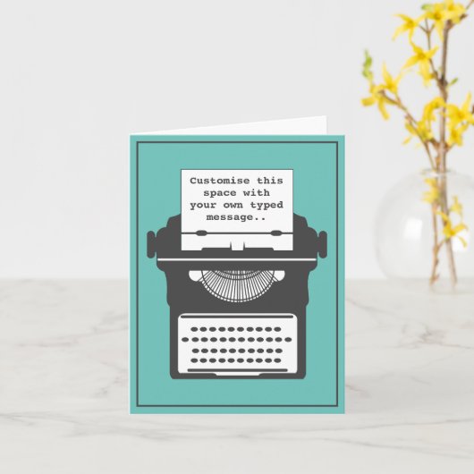ヴィンテージタイプライタカスタムティール(緑がかった色) カード (黄色い花)