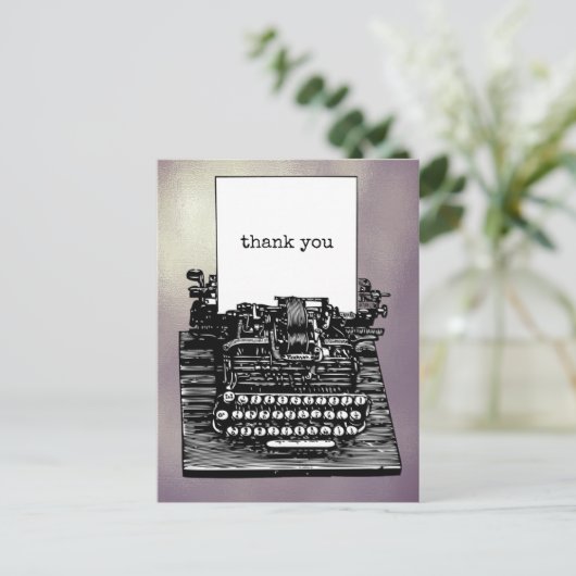 ヴィンテージタイプライターありがとうはがき ポストカード (スタンド正面)