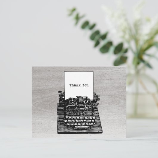 ヴィンテージタイプライターありがとうはがき ポストカード (スタンド正面)