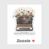 ヴィンテージタイプライターとワイルドフラワーステッカー シール (シート)