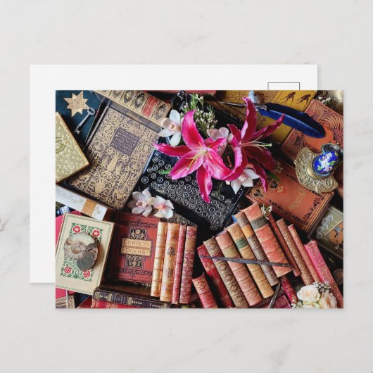 ヴィンテージタイプライターと古書 ポストカード (正面/裏面)